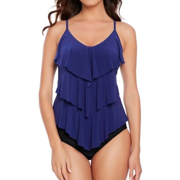 Magicsuit Women's Swimw Solid Rita V-Neckline Tankini Top, Ultramarine, 08 - Picture 1 of 5